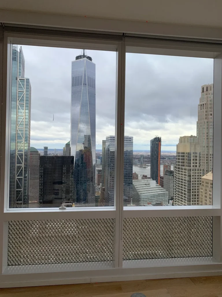 A view of the city from an office window.