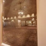 A view of a room through the window.