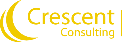 A green background with yellow letters that say crescere consulting.