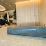 A room with a couch and a table