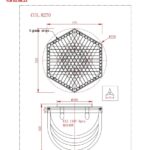 Technical drawing of a hexagonal grid structure with measurements.