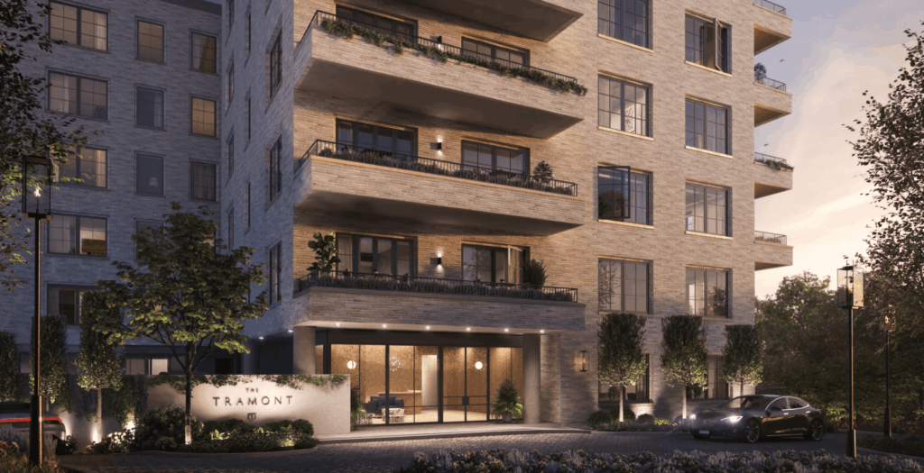 A rendering of the front entrance to a building.