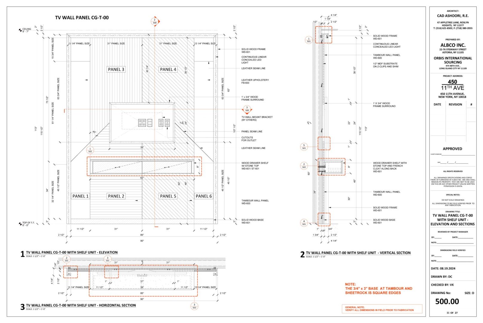 Detailed architectural sections showing construction details and dimensions.
